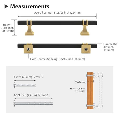 10 Pack 6-1/4 Inch Cabinet Pulls Black and Gold Cabinet Handles Kitchen Cabinet Handles, Black Dresser Drawer Pulls Kitchen Cabinet Hardware - color: Black & Matte Gold, size: 6-1/4 inch (160mm) Hole Center Pull