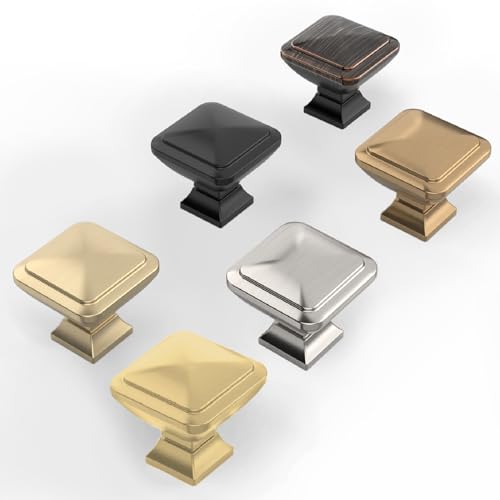 9BUILD 10 Pack Brushed Gold Cabinet Knobs,Solid Square Drawer Pulls - color: Brushed Gold, size: 1.2"/30MM
