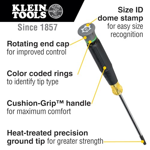 Klein Tools 85617 Mini Precision Screwdriver Set, Slotted, Phillips, TORX, Cushion-Grip Handles, Ideal for Terminal Blocks, Electronics - style: 8-Pc Phillips + Slotted + Torx Kit
