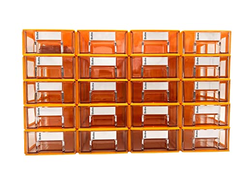 Stackable Storage Drawers Set of 20 with Dividers and Paper Labels - color: Orange