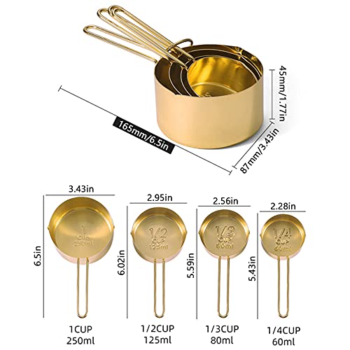 4pcs Stainless Steel Measuring Cups Set, Gold - color: gold-4pcs