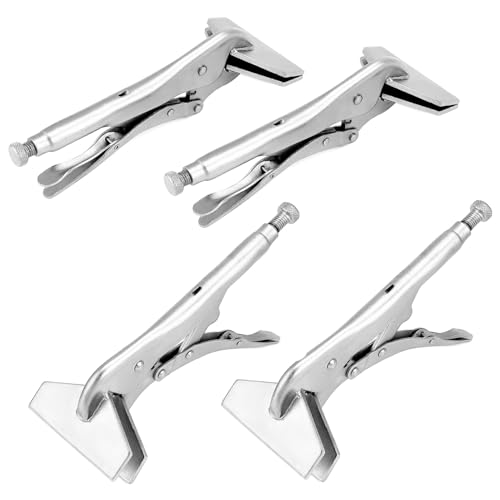 QWORK 10" Locking Sheet Metal Clamp, 4 Pcs Welding Locking Plier Tools, Heavy Duty Sheet Metal Grip Tool, Heat-Treated Nickle Plated Welding Plier, Extra Wide Duck Billed Pliers