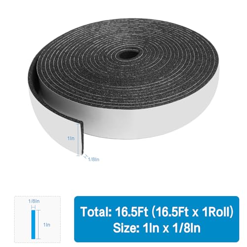 DGSL Foam Weather Stripping, 1" x1/8", 16.5Ft Door Window Seal Tape - size: 1In x 1/8In x 16.5Ft