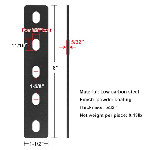 6 Pack 8" x 1-1/2" Mending Plates, Slot for 3/8" Bolt,5/32" Thick