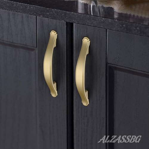 Alzassbg Brushed Gold Cabinet Pulls and Handles 10 Pack, AL3028MGP - color: Brushed Gold, size: 3" Hole Center