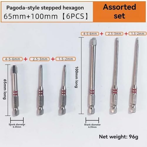6PCS Magnetic Hex Shank Screwdriver Bits Set, Pagoda-Shaped Socket, Suitable for metal structures of various sizes for electric drill wrenches