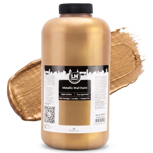 Metallic Wall Paint 67.62 fl oz - Antique Gold - Stunning Metallic Shine for Stylish Interiors, Easy to Apply, Water-Based, Perfect for Creative Wall Designs & DIY Projects - color: Antique Gold