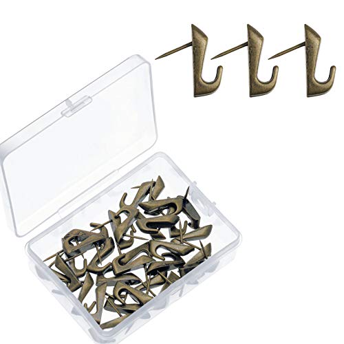 Hotop 30 Pcs Push Pin Hooks 20 Lbs Picture Hanger, Bronze - color: Bronze