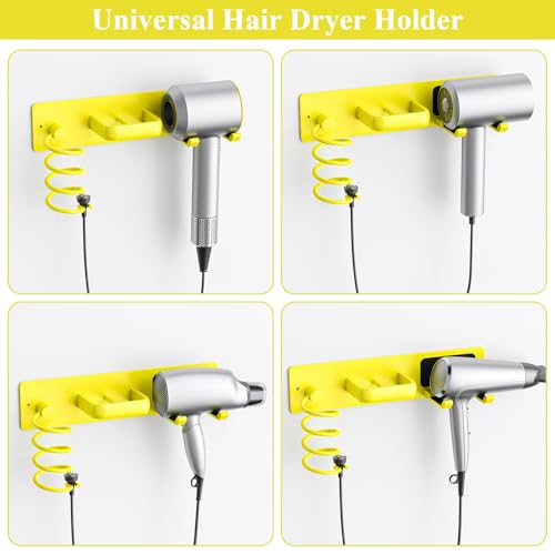 Tindbea Hair Dryer Holder Wall Mount Aluminum Alloy Hot Tools Organizer - color: Bright Yellow