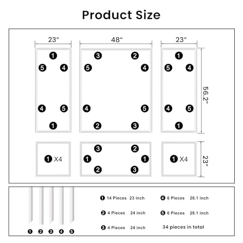 SMARTSTANDARD Precut Wall Molding Kit, Ready to Assemble, 6 Frames, Style2 - color: White: 6 Frames, Style2