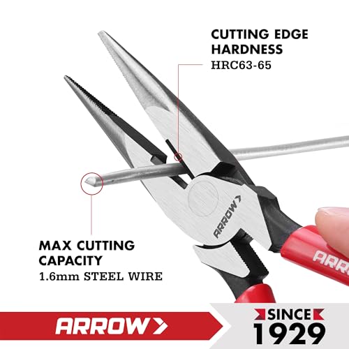 ARROW 8" High Leverage Needle Nose Pliers with Side Cutters, Long Nose Pliers for Gripping, Wire Bending, Cutting (Pack of 2) - size: 8 INCH (Pack of 2)