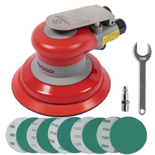 Pneumatic random orbital sander 5-inch light weight palm sander 3/16" (5 mm) diameter orbit 12000 RPM with extra 10pcs sandpaper - style: 5in Non-Vacuum