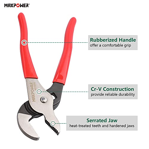MAXPOWER Groove Joint Pliers Set, 8 inch and 12 inch Quick Adjustable Serrtated V Jaw Tongue and Groove Pliers - size: 8" 12"