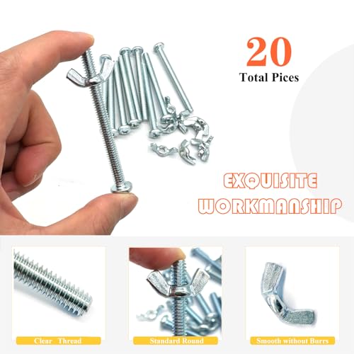 20Pack 1/4"-20 x3 Screw Bolts and Wing Nut Kit 10pcs Machine Screws with Round Head Phillips 10pcs Butterfly Hand Twist Tighten Nut Zinc Plated Hardware Fitting Fastenings Assortment Kit - size: Silver 20 Pack 1/4"-20 x3"