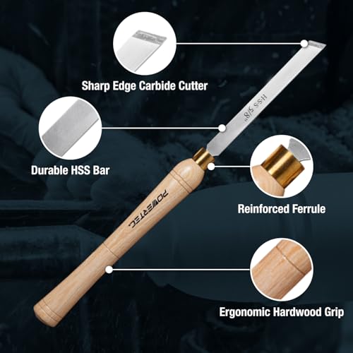 POWERTEC 8 Pcs Wood Lathe Chisel Set, HSS Steel Blades Wood Lathe Tools | Spindle Gouge, 2 Pcs Roughing Gouge, Spear Scraper, Round Nose Scraper, Parting Tool, 2 Pcs Skew Chisel (71824) - style: 8pcs set