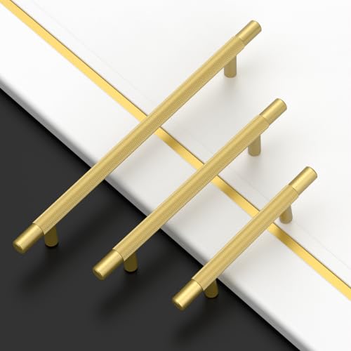 Asidrama 10 Pack 3.75 Inch(96mm) Brushed Gold Knurled Kitchen Cabinet Handles, Cabinet Pulls Kitchen Cabinet Hardware for Cupboard Drawer Pulls - color: Brushed Gold, size: 3.75" Hole Center