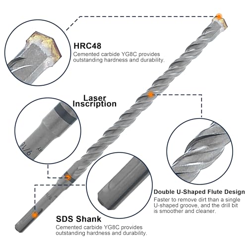 Rotary Hammer Drill Bits and Chisels Set, SDS Plus, 17PCS - size: Assorted Sizes, style: Kit (17 Pieces)
