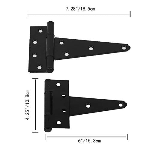 HOME MASTER HARDWARE Wood Gate Hardware Set- Heavy Duty 6" Gate Tee Hinge,Pull Set Gate Hardware Kit with Screws for Outdoor Fence Swing Gate Black Finish (Pack of 2) - size: 6 inch T Hinge (Pack of 2)