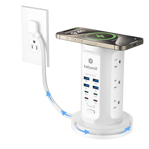 Power Strip Tower, kakyanill PD 65W Charging Station 9 AC Outlets 8 USB - color: White, size: 65W