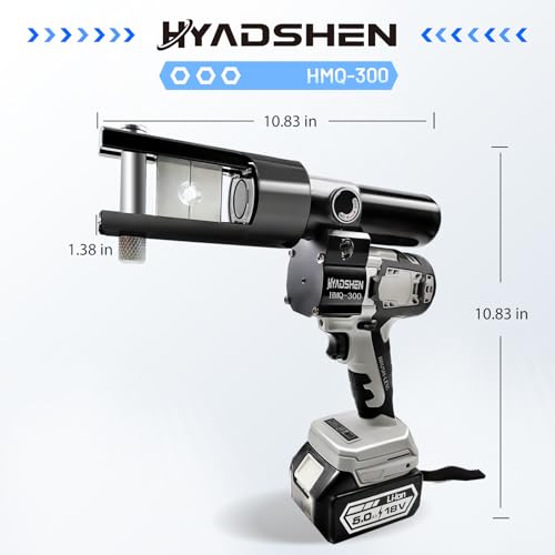 Electric Hydraulic Cable Lug Crimping Tool, Hydraulic Electrical Terminal Cable Lug Wire Crimper Rechargeable Crimping Tool Kits with 11 Dies, 6 AWG to 600 MCM（HMQ-300）