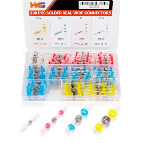 HKS 200PCS Solder Seal Wire Connectors Kit – Waterproof Heat Shrink Butt Terminals – 26-10 AWG – Automotive, Marine, Boat, Home Wiring Repair - color: Mix 26-10 AWG, size: 200PCS