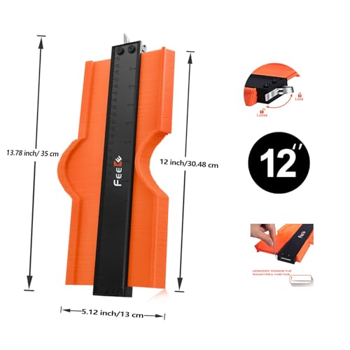 Contour Gauge (12 Inch) with Lock Profile Tool, Birthday Gifts for Men Dad Husband Him Super Contour Duplicator Men Gifts Woodworking Tools Carpenter Tools Construction Outline Angle Measuring Tool - style: 12 inch