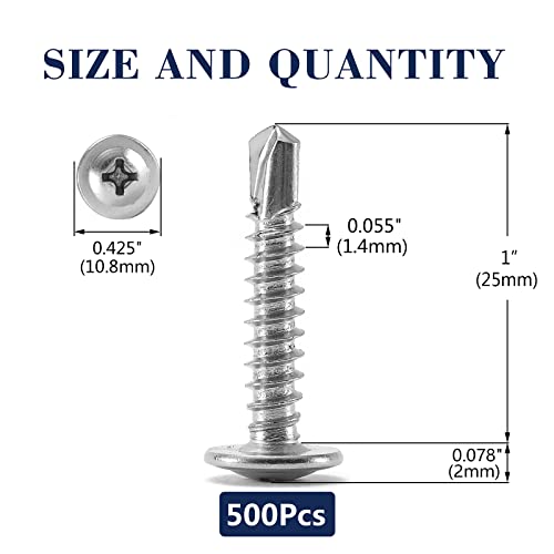 #8 x 1 Sheet Metal Screws 500PCS 410 Stainless Steel Truss Head Fast Self Tapping Screws by SG TZH - color: Silver, size: #8 x 1"