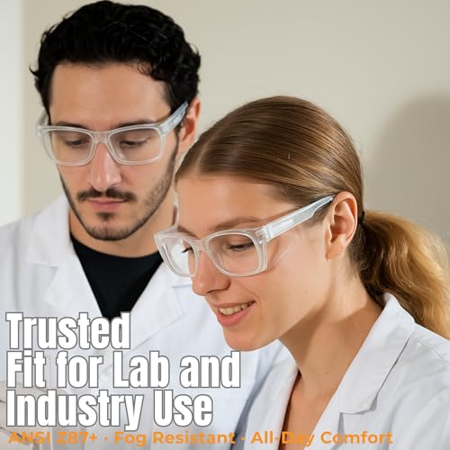 KOZIFACE E52 Anti-Fog Safety Glasses, ANSI Z87.1 Eye Protection with Side Shields, Clear Lens, Lightweight for Work, Lab DIY - color: Clear White