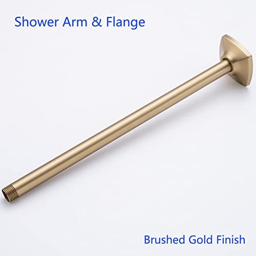 16 Inch Ceiling Mount Shower Arm and Flange, Brushed Gold,SW-91038-16BG. - color: R-angle Square Flange-16" Brushed Gold