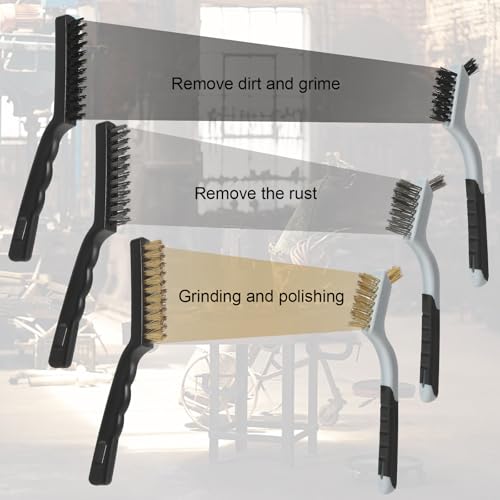 VASTOOLS 8 Pack Wire Brush & Scraper Set, 7"+9" Brass/Stainless Steel/Nylon Brushes with Stiff Putty Knives for Rust, Paint, Grease Removal, Metal, Tile, Concrete & Household Cleaning - size: 7" 9"