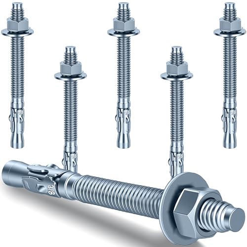 3/8 x 4 in Wedge Anchors 6 pcs Galvanized Concrete Anchors - size: 3/8 x 4In