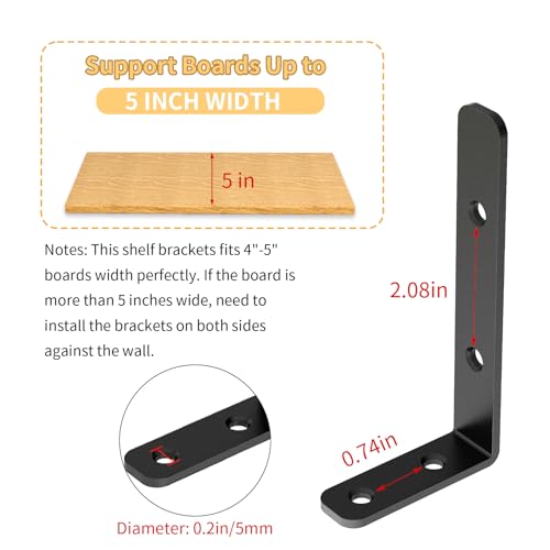 LSK 6PCS L Bracket, L 4"×H 2" Shelf Support Bracket, Max Load :42lb, Black - color: Black, size: 4x2 inch (light duty)