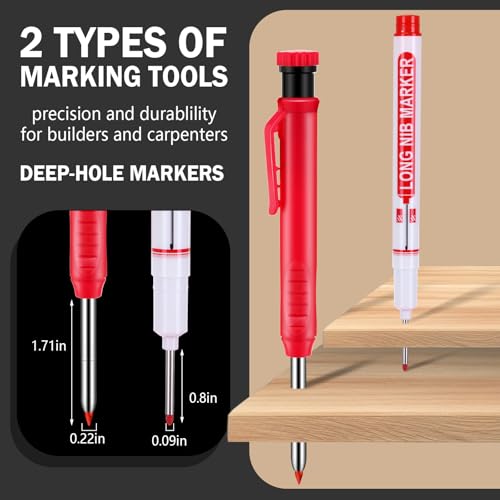 MotiMind 22 Pack Mechanical Carpenter Pencil Set with 78 Pencil Refills and Sharpener, Mechanical Pencils, Deep Hole Long-nib Marker Pens for Architect Heavy Duty Construction Pencils for Woodworking