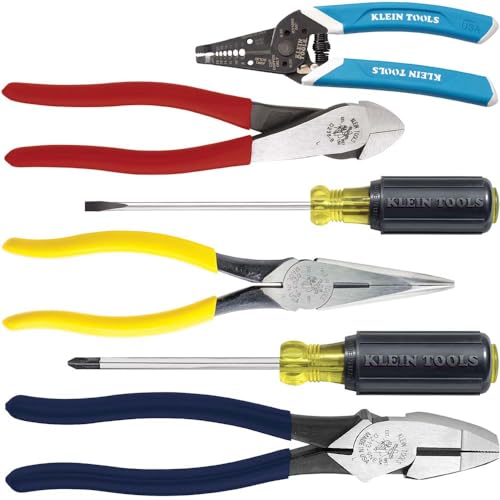 Klein Tools 80080 Hand Tool Kit includes 2 Screwdrivers, Made in USA, 3 Pliers, Wire Stripper and Cutter, for Electricians, 6-Piece - style: Electrician Tool Kit