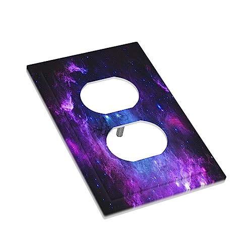 Galaxy Outer Space 1 Gang Duplex Device Wall Plate Cover Outlet Purple Nebula Light Switch Cover Universe Planet Electrical Faceplate Switchplate for Bedroom Bathroom - color: Galaxy Outer Space Purple Nebula Universe Planet, size: 1 Gang Duplex Wall Plat