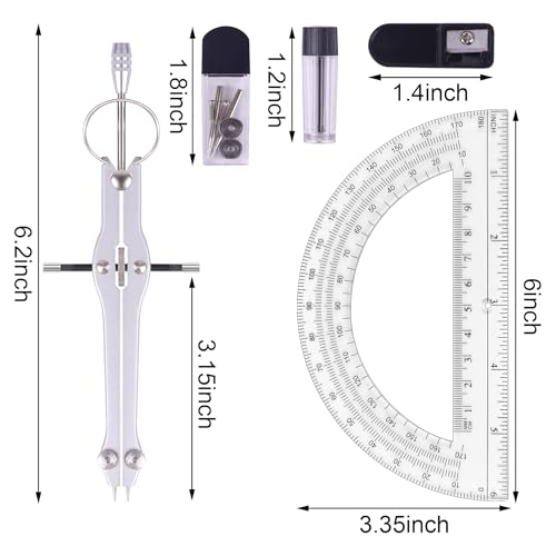 Unjoo Compass and Protractor Set, Math Compass for Geometry (Silver) - color: Silver