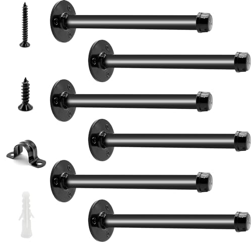 6 Pack Pipe Shelf Brackets 10 Inch, Industrial Iron Pipe Floating Shelves Bracket Heavy Duty Metal Shelving Brackets for DIY Shelves - size: 10 inch - 6 Pack