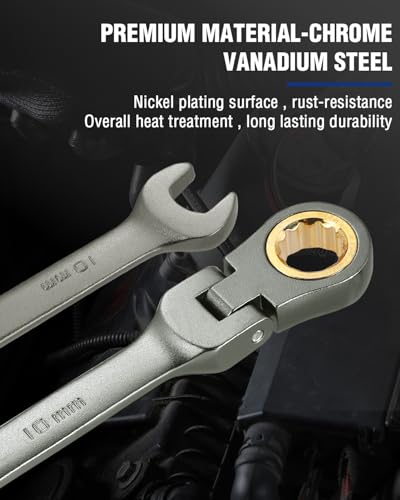 WORKPRO 10 mm Flex-Head Ratcheting Combination Wrench, Nickel Plating - size: 10 mm, style: Nickel Plating