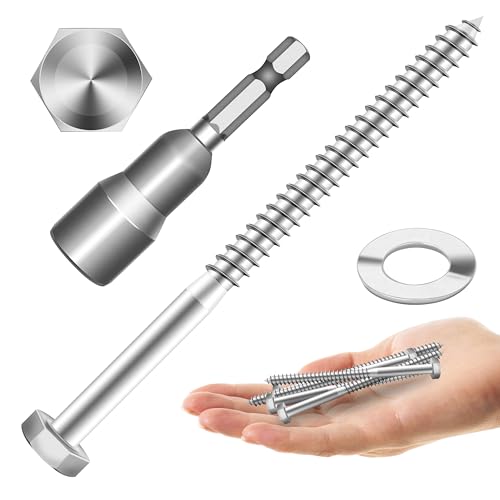 Mywish (15Sets) 1/4" x 4" Hex Head Lag Bolts, Heavy Duty Lag Screws with Washers, 304 Stainless Steel Bolts 18-8, Lag Screws Wood Screws, Partial Thread Bright Finish, 1/4 Bolt - size: 1/4 x 4" (15 set)