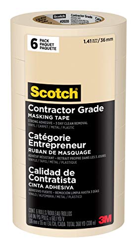 Scotch Painter's Tape Contractor Grade Masking Tan, Tape for General Use, Multi-Surface Adhesive Tape, 1.41 Inches x 60.1 Yards, 6 Rolls - size: 1.41" Width