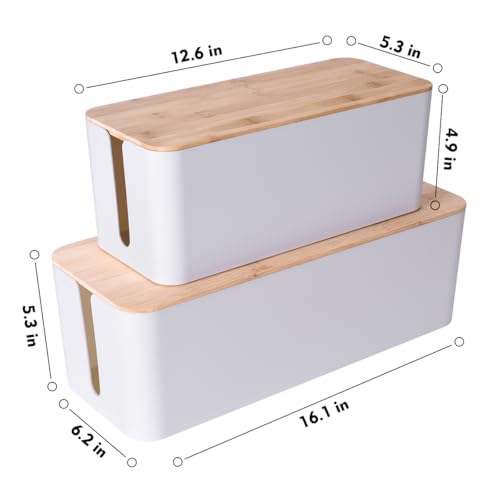 2Pack Cable Management Box,Wooden Style Cord Organizer Cord Hide Box - color: White