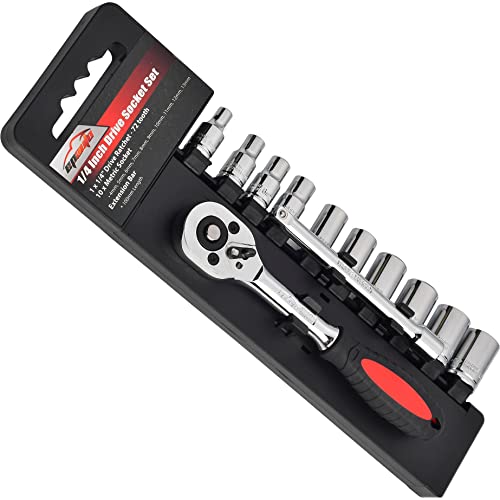 EPAuto 1/4-Inch Drive Socket Set with 72 Tooth Reversible, 12 Pieces - size: 12 Pieces