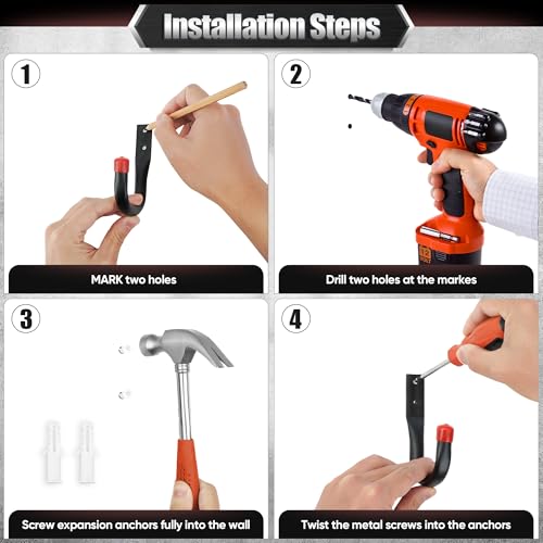 Nacial 20 Pack Heavy Duty Garage Hooks, 9.8" & 3.5" Wall Hooks with EVA Pad - size: 20