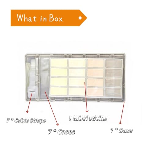 7 Case Cable Storage Box with Cable Straps and Label Stickers, Travel Cord Organizer for Charging Cables, USB Wires, Earphones – Drawer Organization for Home & Office (7 Cases + 7 Cable Straps)