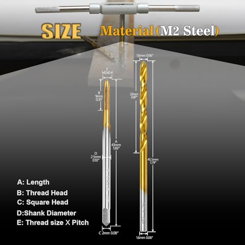M2 x0.4 Tap and 1.6mm Drill Bit,M2 HSS Metric Threading Drill and Tap Set - size: M2 x0.4 Tap & 1.6mm Drill
