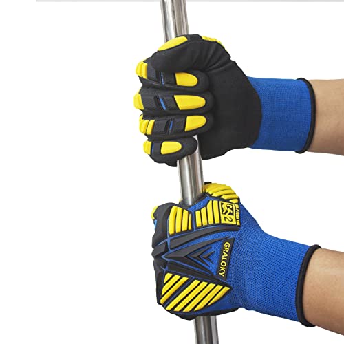 3 Pairs Work Gloves,Impact Resistant Gloves with Rubber Men Women - size: Large