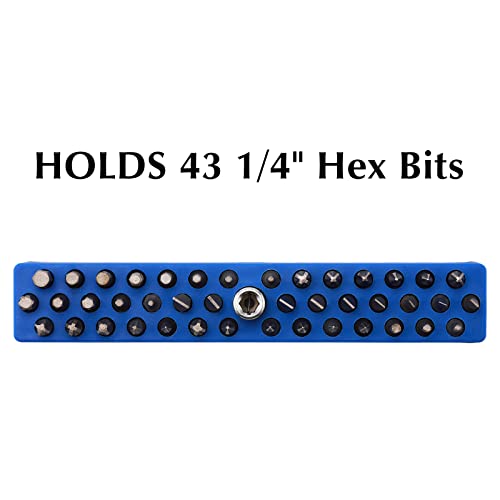 EMENTOL 1/4" Magnetic Bits Holder - Blue, 43PCS Hole, Bit Organizer with Strong Magnetic, Magnetic Bits Organizer - color: Blue, size: Hex Bit Holder
