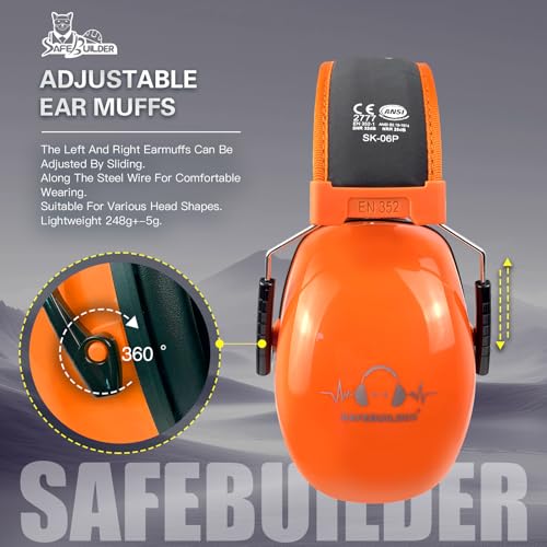 SAFEBUILDER Ear Protection Ear muffs Noise Reduction NRR 28dB Adjustable Hearing Protection for Working Mowing SK-06P - color: Orange
