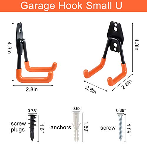 Aoben Heavy Duty Steel Garage Storage Hooks - Utility Tool Hangers and Combinable Wall Mount Hooks for Organizing Ladder, Hold Chairs, Heavy Tools (Small U, 10 Pack) - size: 10 X Small U hooks