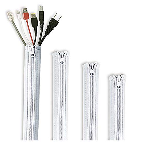 StangH Office Cable Management kit with Zipper 19 Inch, 4 Pieces -White - color: Greyish White, size: 19"L x 3.5"W-4PACKS